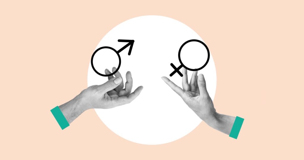 símbolo femenino y masculino sujetos por dos manos